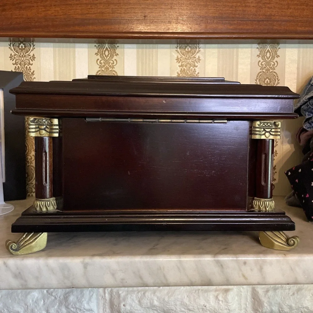 Bombay Company Vintage Mahogany Jewelry Box – Neoclassical Column Chest w Brass